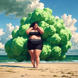 Hot Ssbbw woman at the beach burping green cloud, highly detaile...