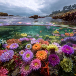 photography, underwater nature lens effect, split view, half sub...