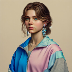 Young 18 year old American lady with mid length hair, dangling e...