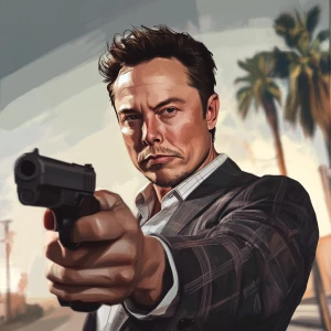 Elon Musk..Gun, in GTA San Andreas and carton style