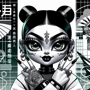 Chibi vividly drawn chola dark skin Hispanic tattoo on her face...