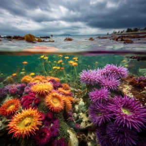 photography, underwater nature lens effect, split view, half sub...