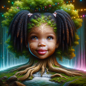 Create a hyper-realistic 3-D oil painting of a tree with a fulle...
