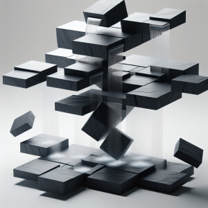 floating fountain waterfall made of black slate stone segments c...