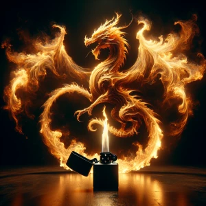 A lighter flickers to life in a dimly-lit room, and its flame tr...