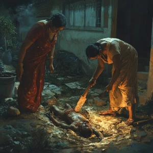 A muscular sweaty gujarati man digging floor while her 50 year o...