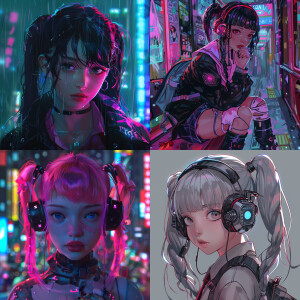 Try to do a cutest schoolgirl in cyberpunk style, describe cuten...