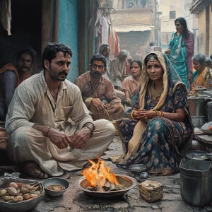 Photorealism, a muscular sweaty employer criminal man sitting ma...