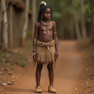 A African indigenous teen woman, dressed in her tribe's traditio...