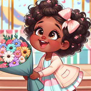 A charming, joyful African American 6-year-old girl cartoon char...