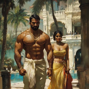 A muscular Indian man with a criminal appearance and his 50-year...