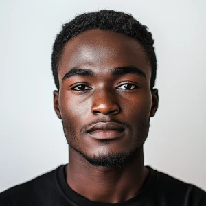 A 22-year-old Togolese man with dark skin, a clean-shaven face,...