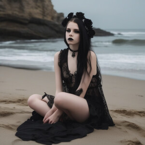 Middle school goth girl at a nude beach