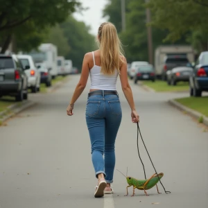 A person is standing in their front yard and sees A woman walkin...
