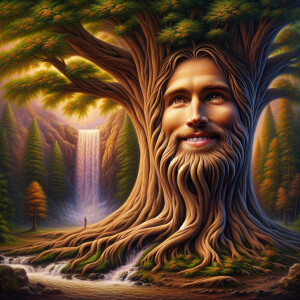 Create a hyper-realistic 3-D oil painting of a tree integrated w...