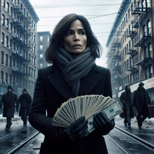 Title: Cautious Wealth on the City Streets
Recommended aspect ra...