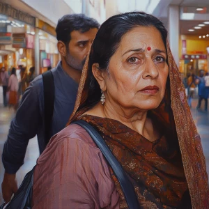 HyperRealism,sharp art piece.a 54 year old kashmiri mother in la...