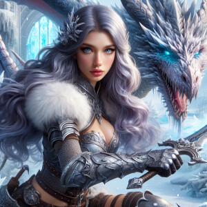 A beautiful huntress from the “Monster Hunter” series, dark skin...