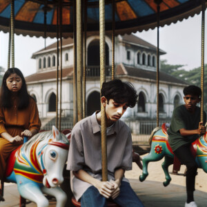 An abandoned playground. A 12-year-old unconscious boy is sittin...