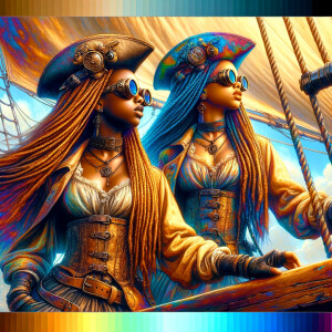 two young African American girls tan skin tone oil painting stea...