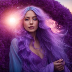 Good morning sunrise with a mystical fairy with majestic purple...
