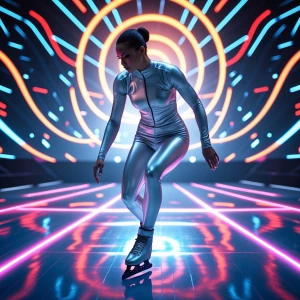 Design a dynamic image of an athlete in a sleek, silver, form-hi...