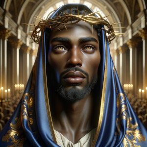 A hyper-realistic image of an African-American Jesus Christ, ser...