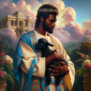 Oil painting of an African-American man resembling Jesus Christ,...