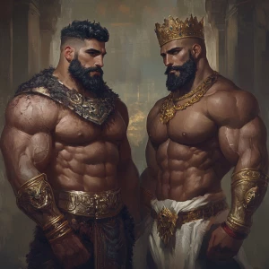 The muscular hairy prince and the king were showing off to each...