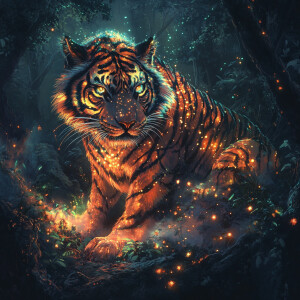 Create an image of a Tigron, a majestic hybrid creature with the...