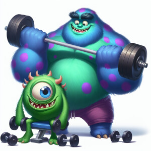 Mike Wazowski and James P. "Sully" Sullivan working out together...