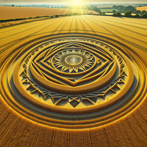 hyperrealistic image of a crop circle with intricate geometric p...