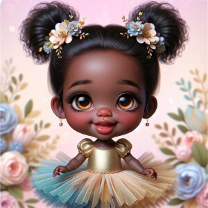 A 3-D realistic image of a cute little black baby girl with huge...