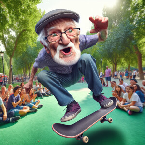 Funny and crazy caricature of a 95 year old American grandpa in...