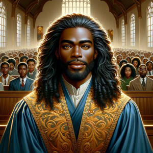 Illustrate an inspiring African-American Jesus crust with a dign...