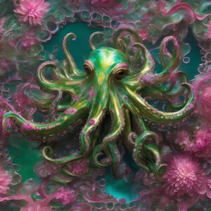 A pulsating, asymmetric fusion of metallic tentacles and luminou...