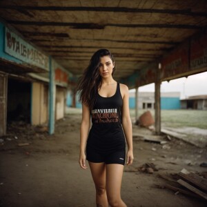 Beautiful brunette 23-year-old wearing a black sleeveless T-shir...