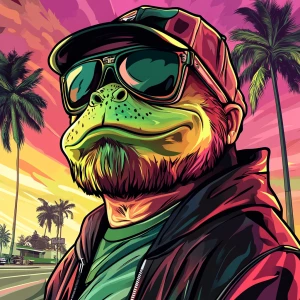 MEME PEPE in GTA art style, Maverick, in the style of a Grand T...