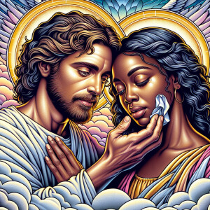 Ensure that the image distinctly represents both Jesus Christ an...