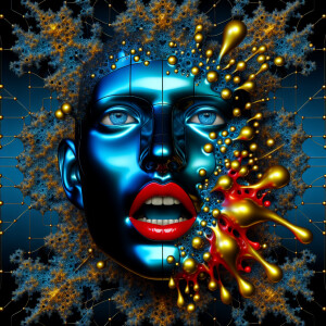 Create an image featuring a three-dimensional, azure colour, glo...