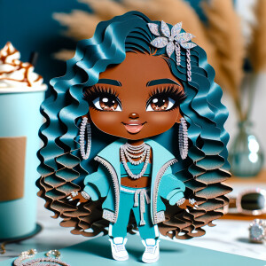 A high-quality glossy  layered papercut African American Boujee...