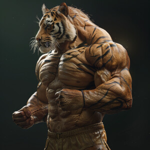 Tiger-man hybrid Boxer extra huge muscles and veins popping out...