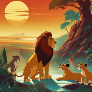 Disney image! Create an image of the lion king characters in 70s...