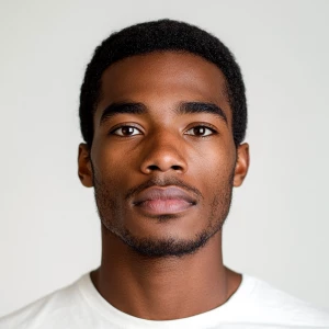 Portrait of a calm and content African American man, aged 22, wi...