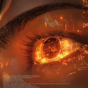 "A close-up, hyper-realistic image of an advanced futuristic hum...