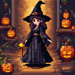 pixel art of a witch