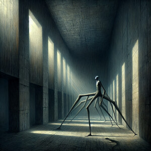 Picture a haunting  as if througA somber composition in the evoc...