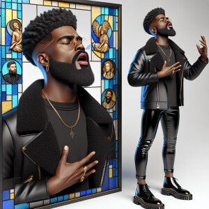 3-D image of a handsome African-American male. He has a high top...