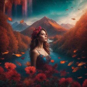 Женщина лежит на спокойной поверхности воды в бесконечности, вок...