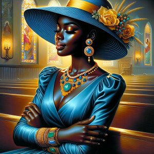 A spiritually enriching illustration portrays an African America...